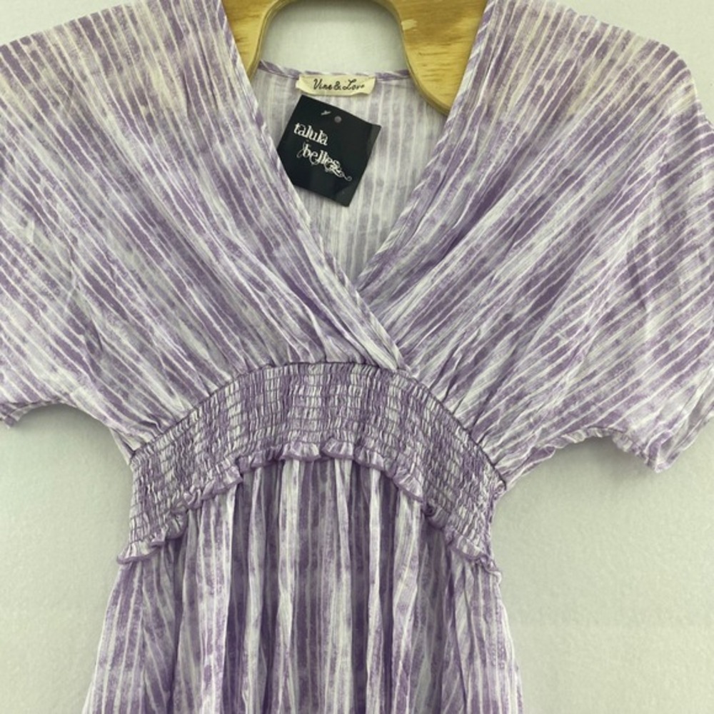 Vine & Love Lavender‎ V-neck Blouse Smocked Waist Peplum L Boho Cottagecore